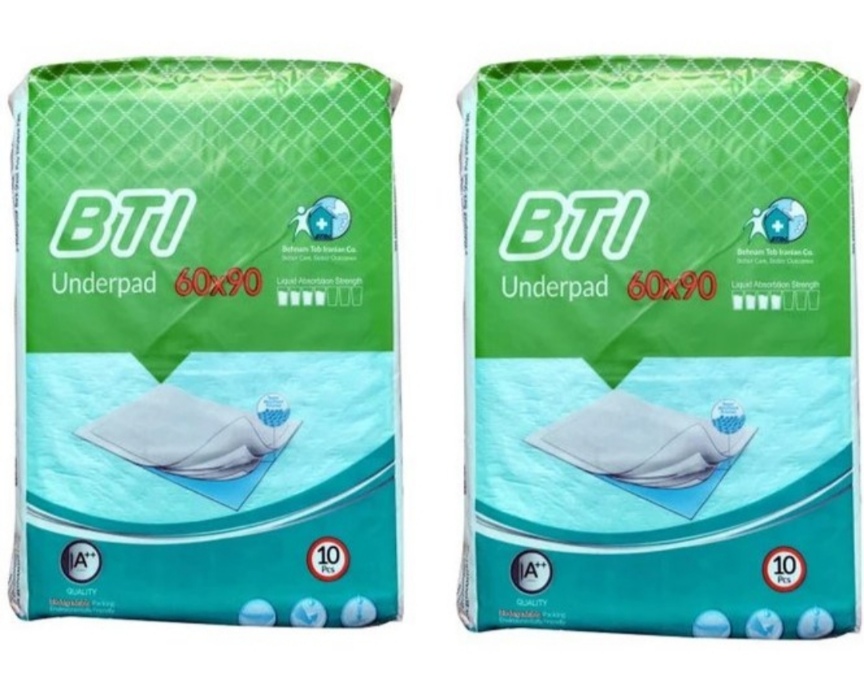 زیرانداز بیمار بی تی آی bti سایز ۶۰ در ۹۰ بسته ۱۰ عددی
